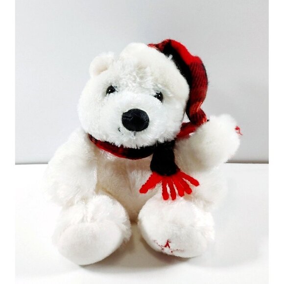 2002 Sears Exclusive Plush Stuffed  White Polar Bear w/Hat Scarf 6" - Picture 1 of 4